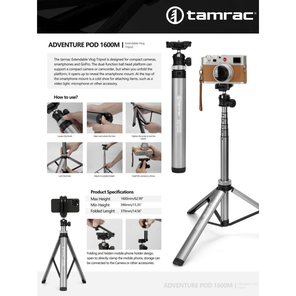 Tamrac Adventure Pod 1600M Extendable Vlog Tripod