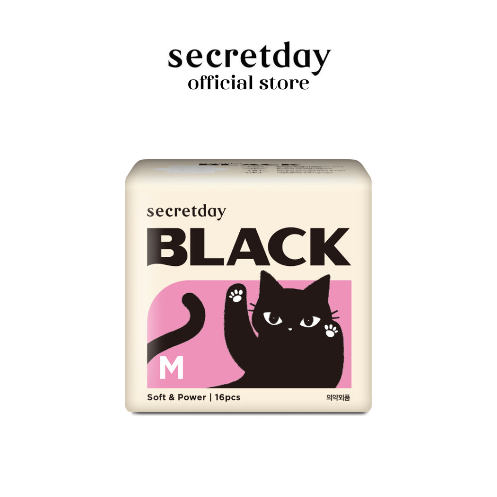 SECRETDAY Black Medium, 24.5CM, 16P | Strong Absorption | Prevent Leakage | Soft | Feminine Care