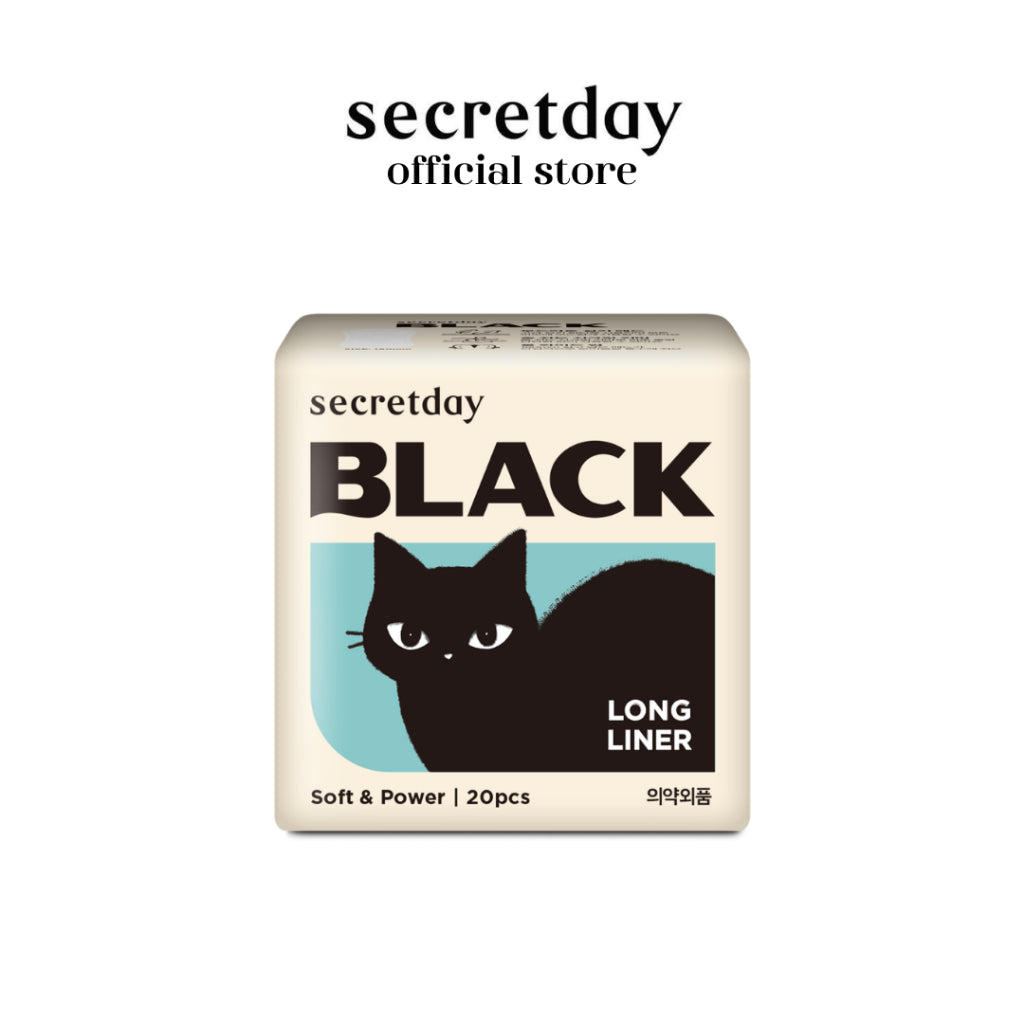 SECRETDAY Black Long Liner 18cm 20s | Strong Absorption | Prevent Leakage | Soft | Feminine Care