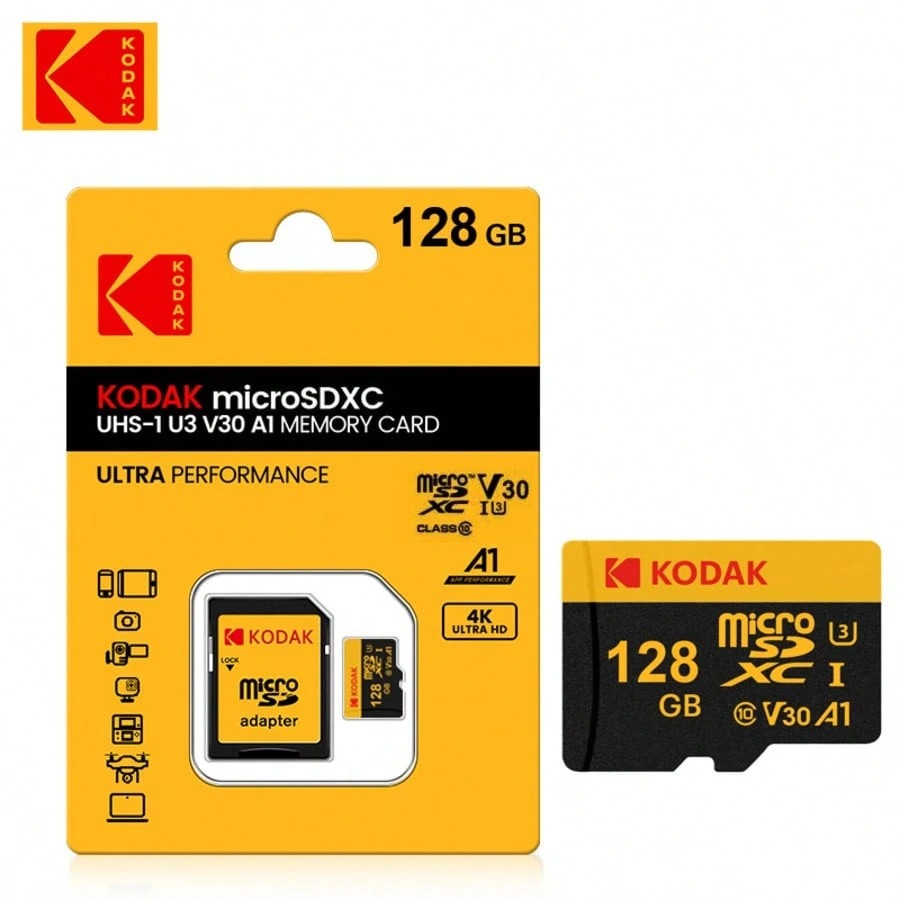 KODAK MicroSD Card with Adapter Ultra Performance Class 10 UHS-I U3 V30 A1 Memory Card