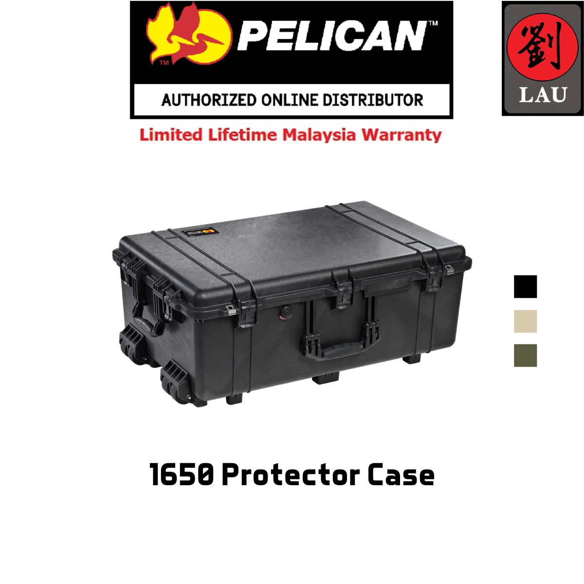 Pelican 1650 Wheeled Protector Case with Foam - Assorted Colour