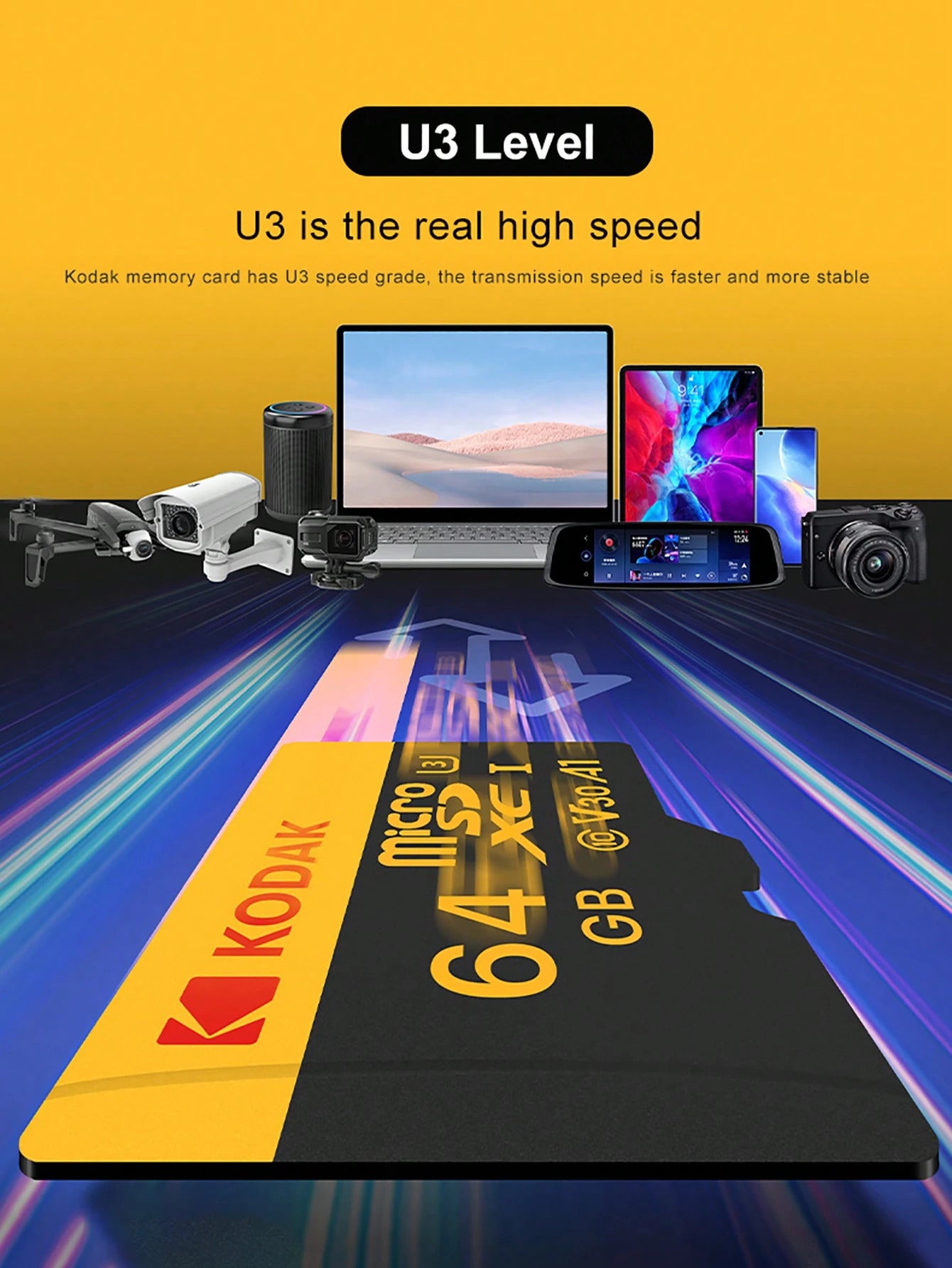 KODAK MicroSD Card with Adapter Ultra Performance Class 10 UHS-I U3 V30 A1 Memory Card