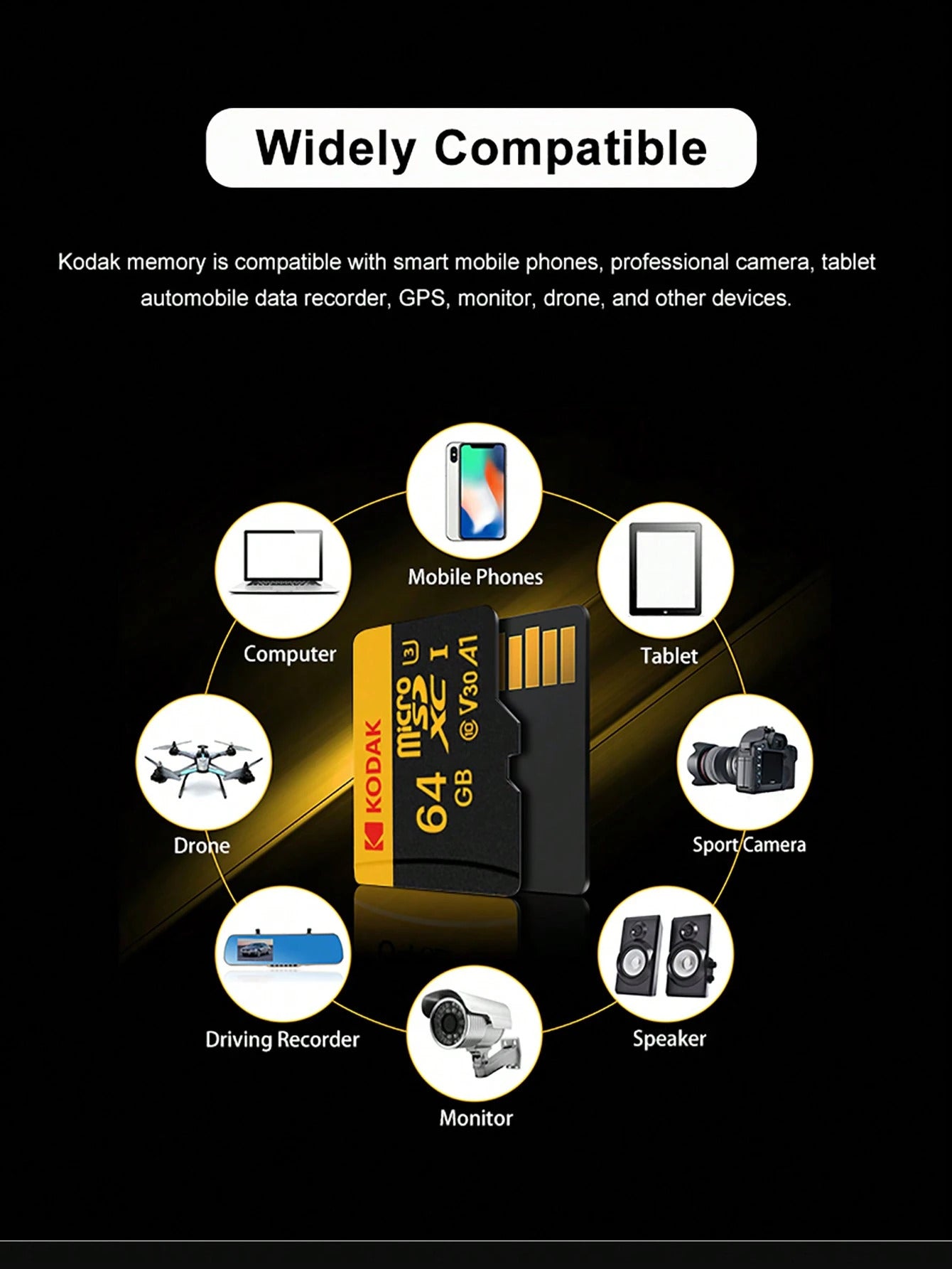 KODAK MicroSD Card with Adapter Ultra Performance Class 10 UHS-I U3 V30 A1 Memory Card