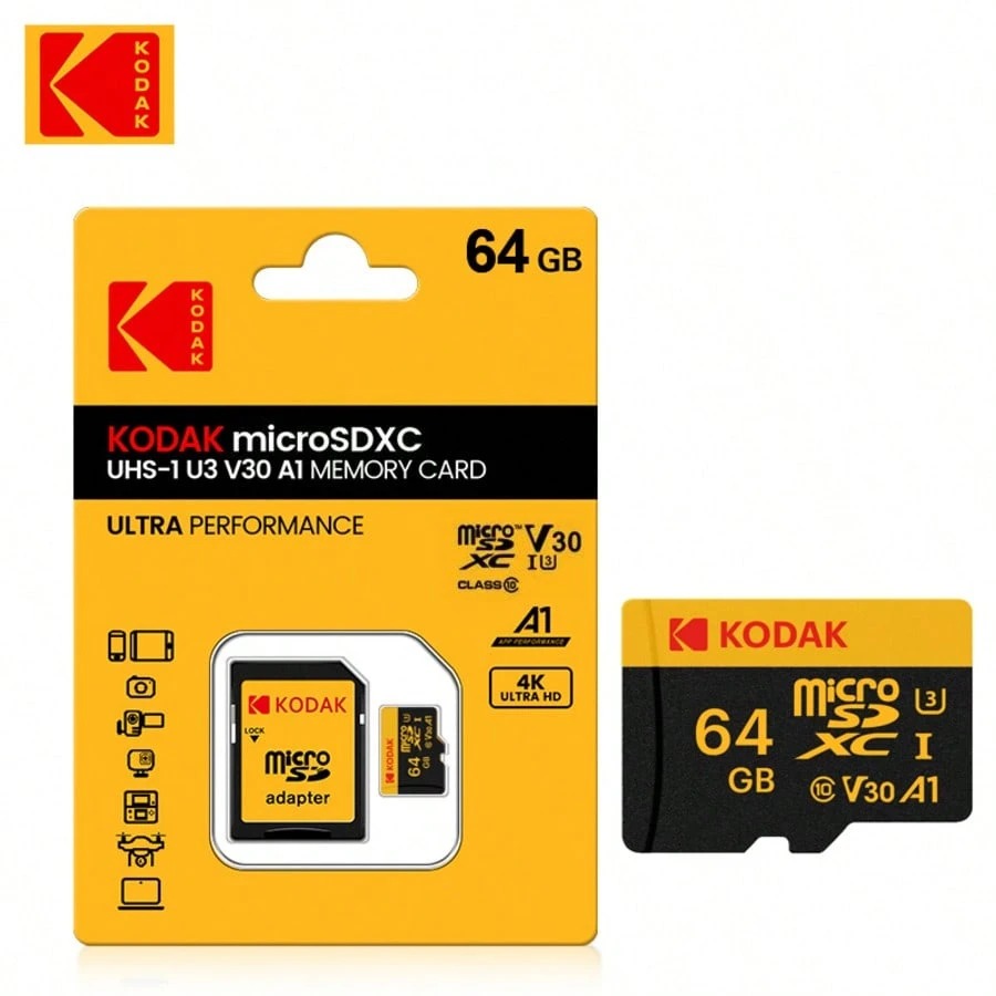 KODAK MicroSD Card with Adapter Ultra Performance Class 10 UHS-I U3 V30 A1 Memory Card