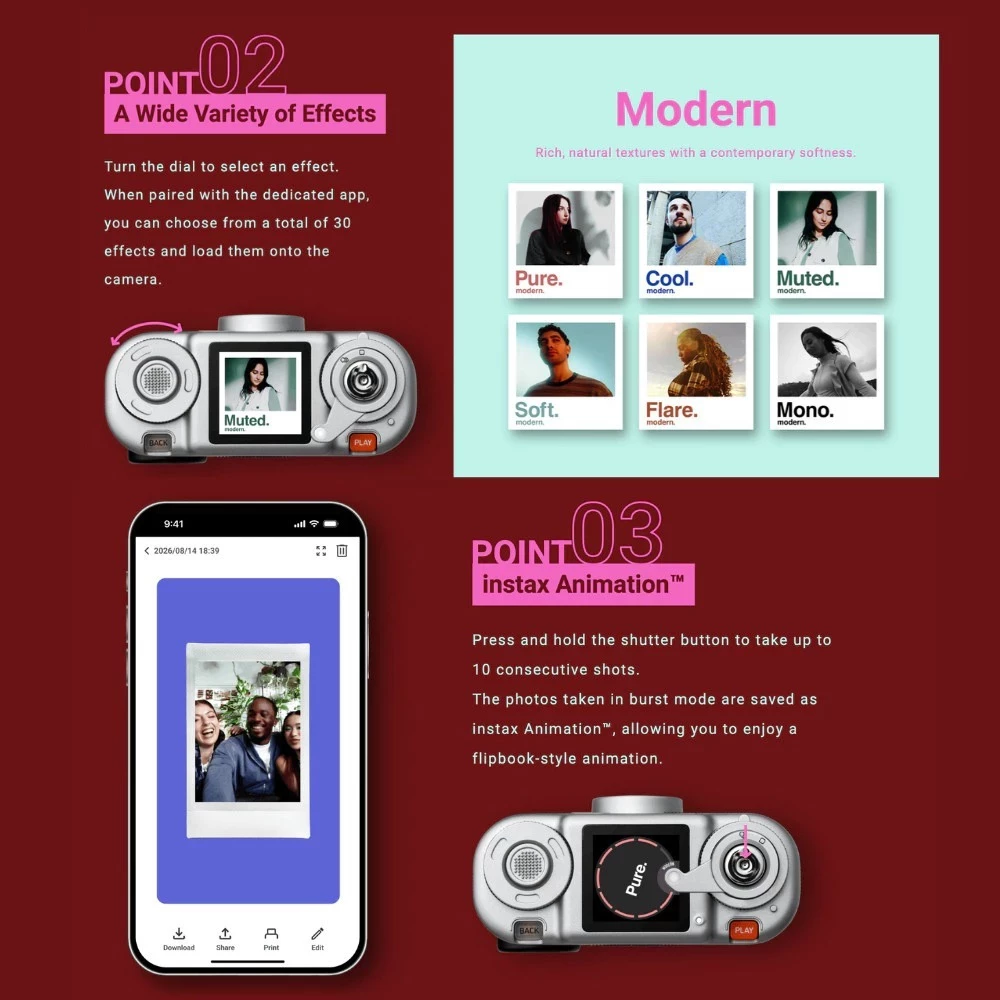 【New Arrival】Fujifilm Instax PAL 2 Digital Camera | Built-in Viewfinder | Analog Style | Compact Design | Seamless Print