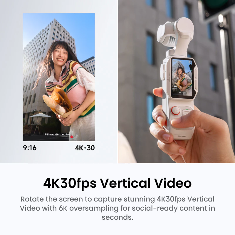 [NEW] Insta360 Luna Pro - 8K Vlogging Camera with Leica Lens, Pocket Gimbal Camera, 1" 8K Sensor, Dual AI Chip, Detachable 2" OLED Touchscreen