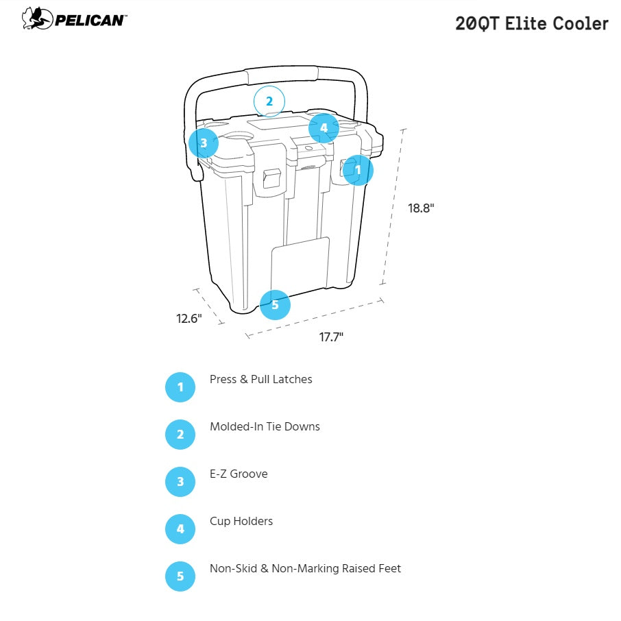 Pelican 20QT Elite Cooler - Assorted Colour