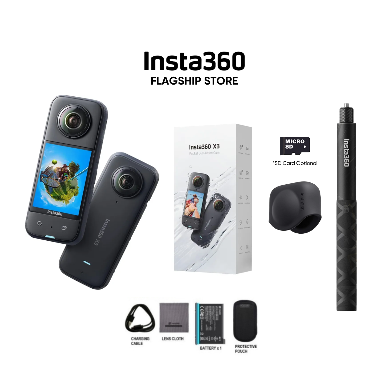Insta360 X3 5.7K Video 72MP Photo 360 Pocket Camera