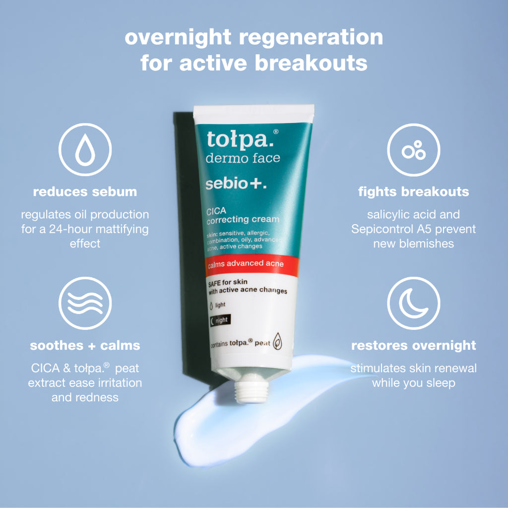 Tolpa Sebio+ Skincare Set | AHA LHA Face Wash Gel, Toner & CICA Correcting Cream for Blemish-Prone Skin