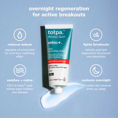 Tolpa Sebio+ Skincare Set | AHA LHA Face Wash Gel, Toner & CICA Correcting Cream for Blemish-Prone Skin