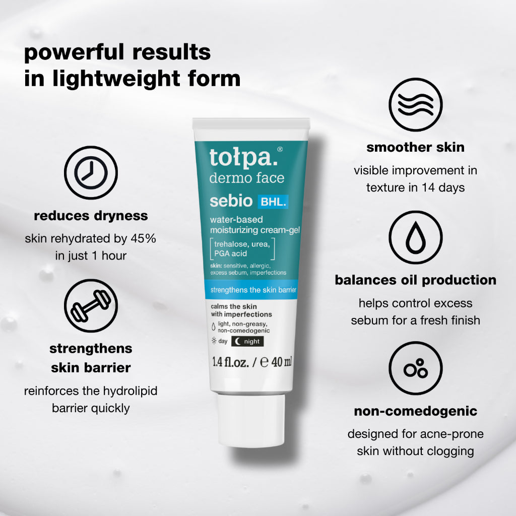 Tolpa Sebio BHL Water Gel Cream 40ml | Sensitive Acne Skin | Soothing Hydration | Non-Greasy