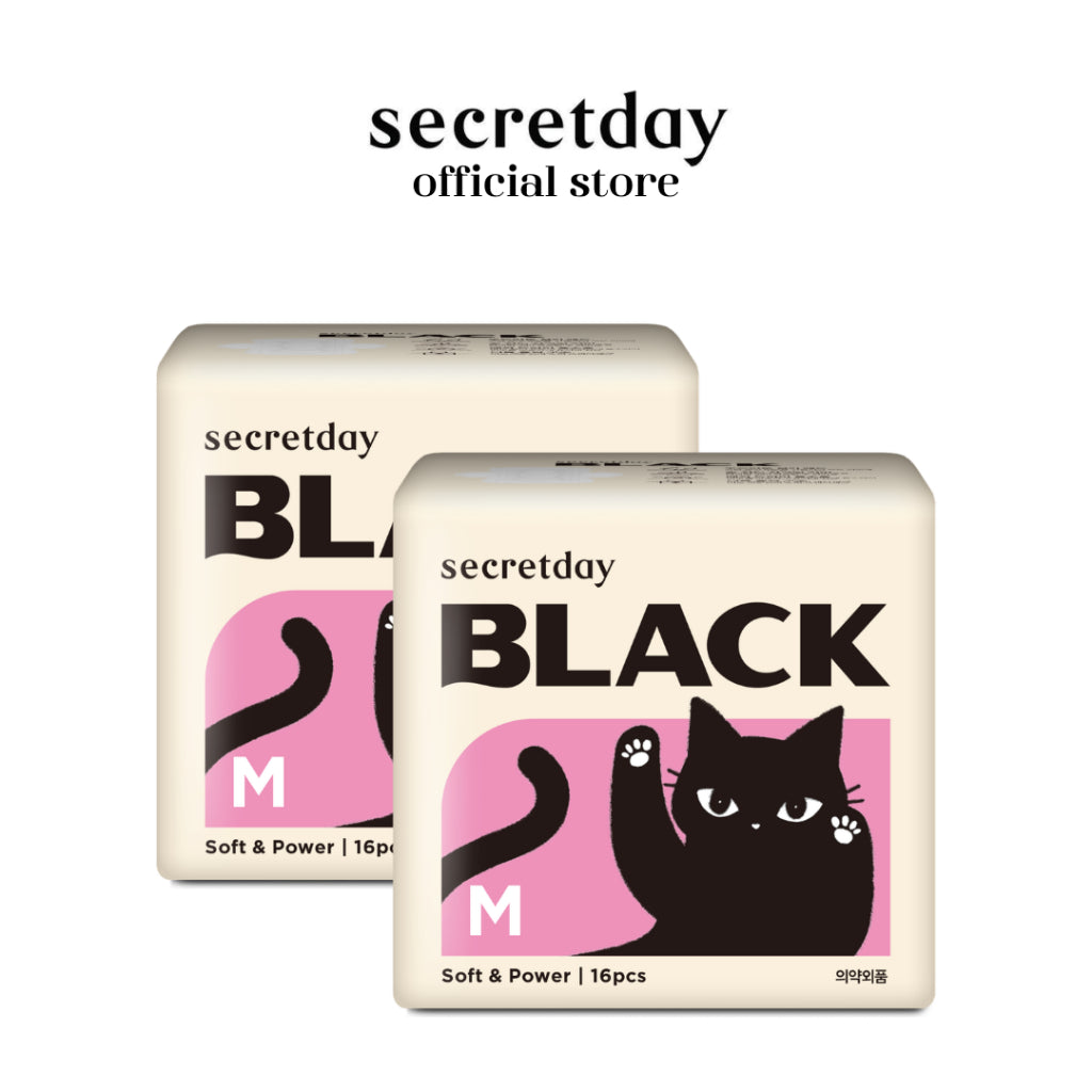 SECRETDAY Black Medium, 24.5CM, 16P | Strong Absorption | Prevent Leakage | Soft | Feminine Care