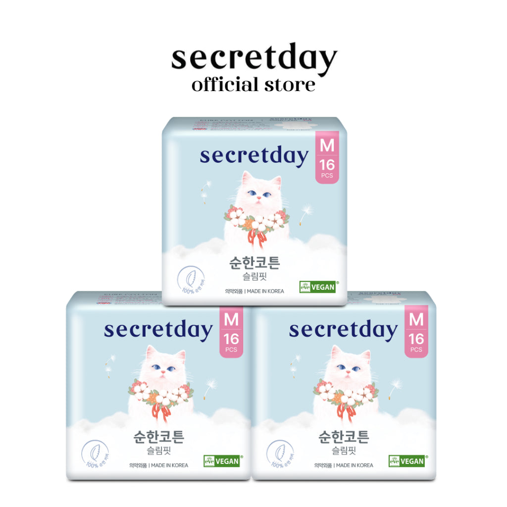 SECRETDAY Pure Cotton Slim-Fit Medium 24.5cm 16s | Ultra Soft & Slim | Breathable | Gentle for Sensitive Skin