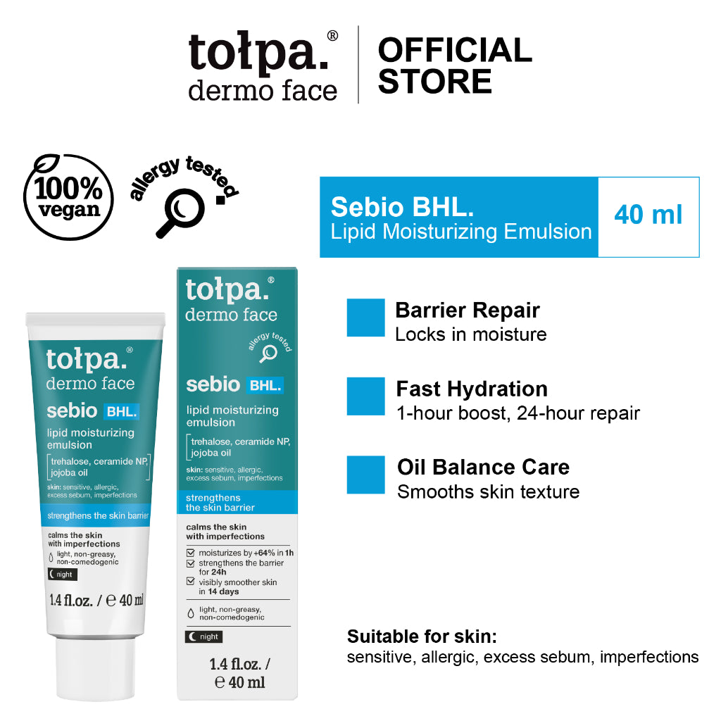 Tolpa Sebio BHL Lipid Moisturizing Emulsion 40ml | Sensitive Acne Skin | Skin Barrier Repair | Non-Greasy Moisturizer