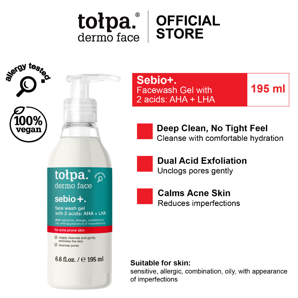 Tolpa Sebio+ AHA LHA Face Wash Gel 195ml | Acne Cleanser | Gentle Exfoliation