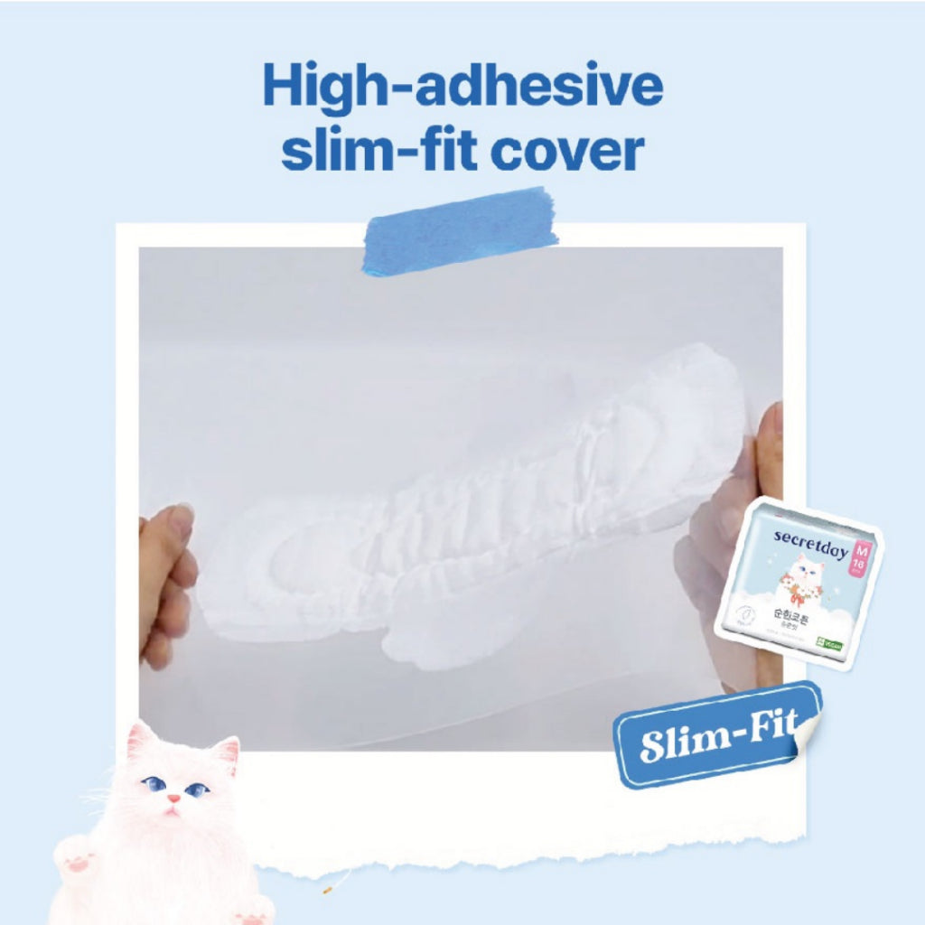 SECRETDAY Pure Cotton Slim Fit Sanitary Pads Large 29cm 14s | Ultra Soft & Slim | Breathable | Gentle for Sensitive Skin