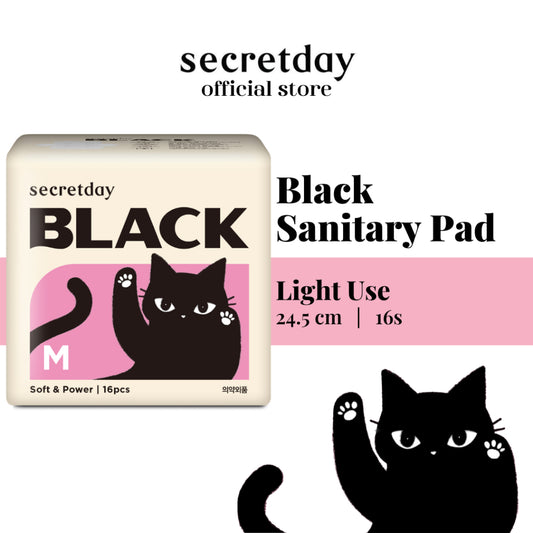 SECRETDAY Black Medium, 24.5CM, 16P | Strong Absorption | Prevent Leakage | Soft | Feminine Care