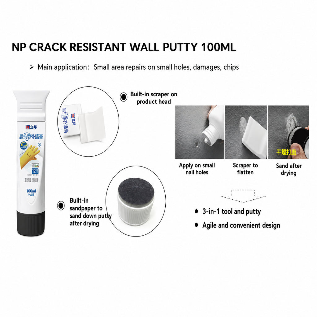 Nippon Paint Crack Resistant Wall Putty 100ml White DIY Wall Repair Filler fo...