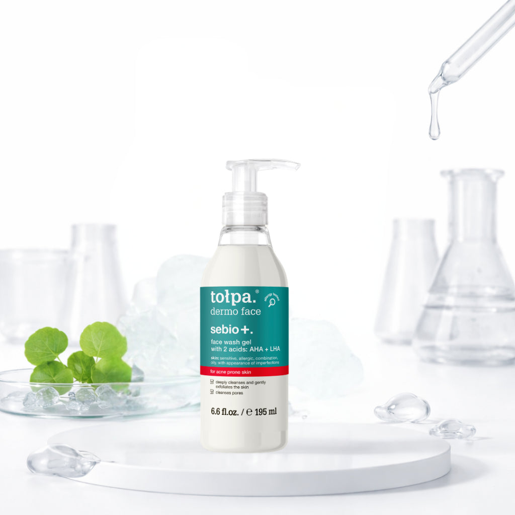 Tolpa Sebio+ Skincare Set | AHA LHA Face Wash Gel, Toner & CICA Correcting Cream for Blemish-Prone Skin