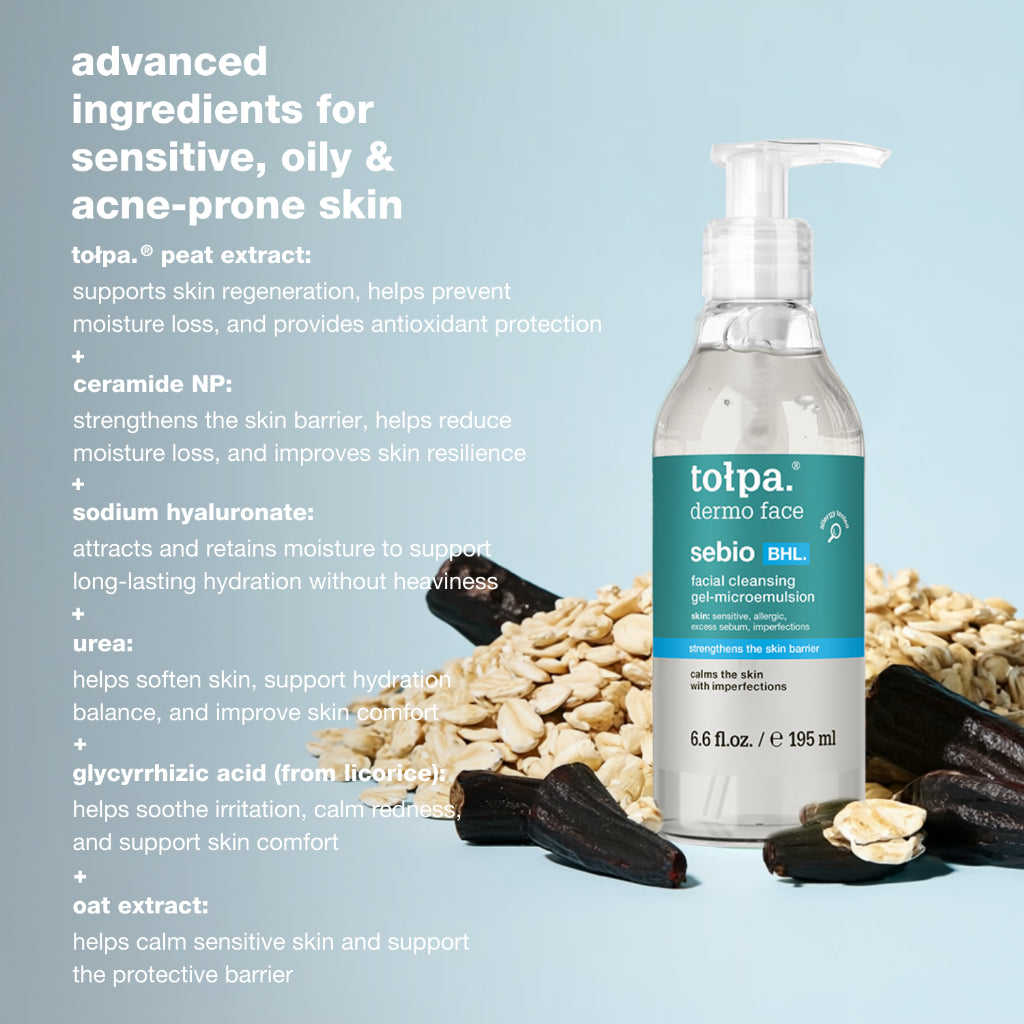 Tolpa Sebio BHL Microemulsion Gel Cleanser 195ml | Acne Cleanser | Controls Oil | Non-Drying | Hydrate Skin