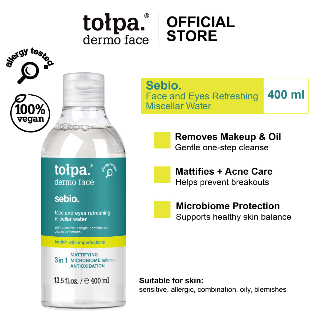 Tolpa Sebio 3-in-1 Face & Eyes Refreshing Micellar Water | Gentle Makeup Remover | 400ml