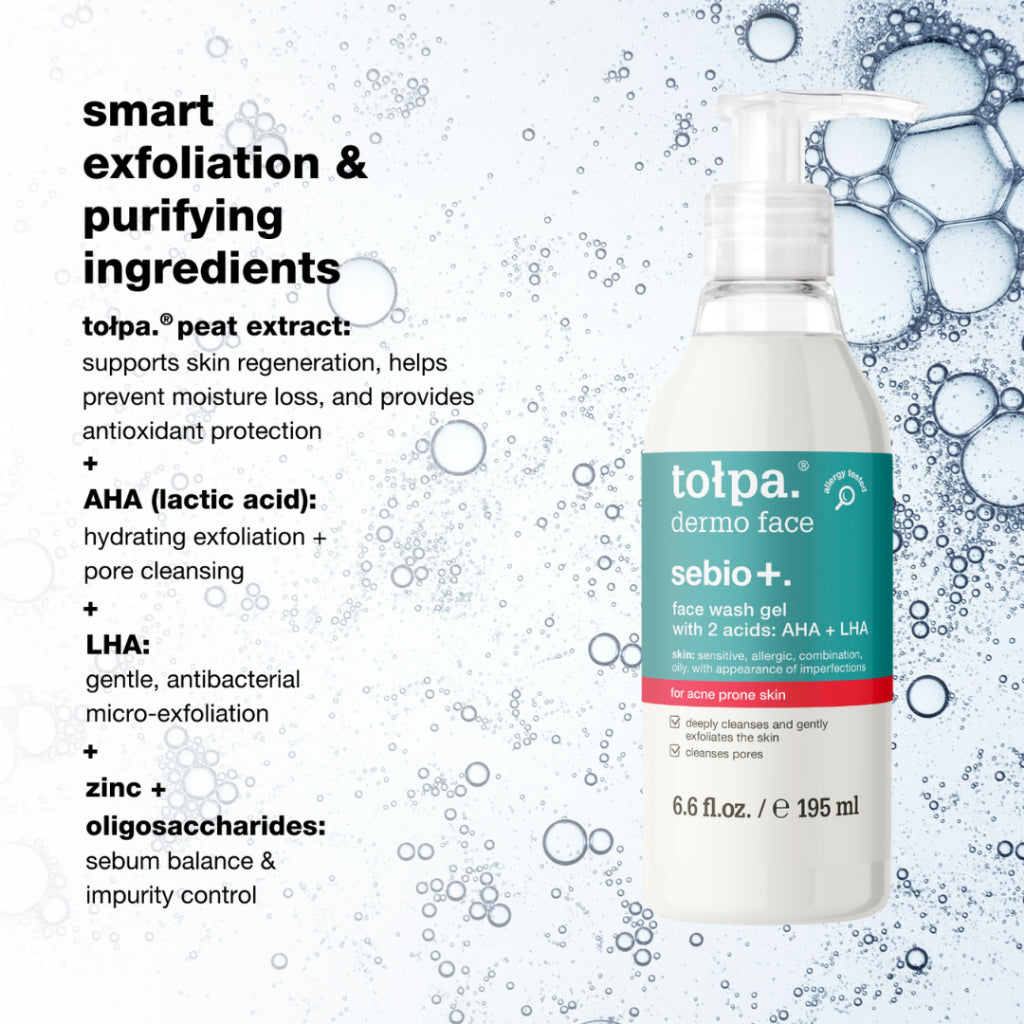 Tolpa Sebio+ AHA LHA Face Wash Gel 195ml | Acne Cleanser | Gentle Exfoliation