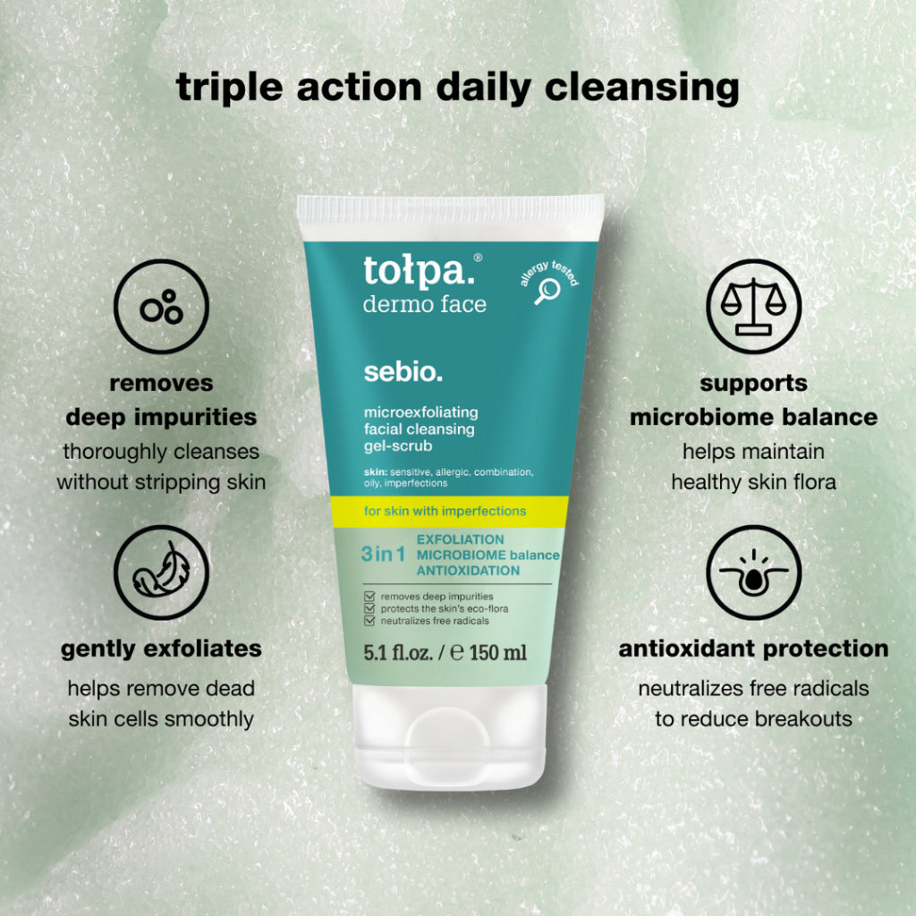 Tolpa Sebio Micro Exfoliating Facial Cleanser Scrub | Acne Care Deep Pore Wash | 150ml