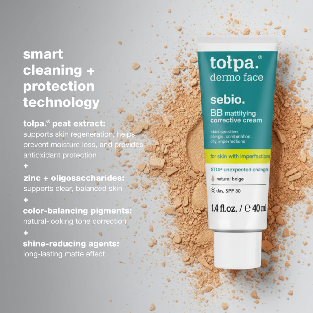 Tolpa Sebio BB Mattifying Corrective Cream SPF30 40ml | Acne Care | Oil Control | Skin Tone Corrector