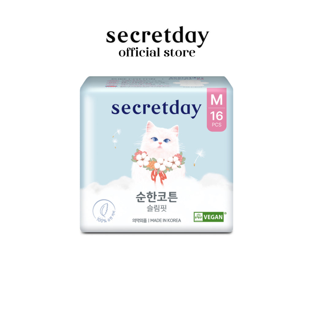 SECRETDAY Pure Cotton Slim-Fit Medium 24.5cm 16s | Ultra Soft & Slim | Breathable | Gentle for Sensitive Skin