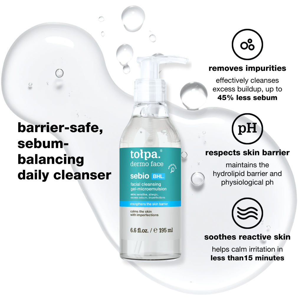 Tolpa Sebio BHL Microemulsion Gel Cleanser 195ml | Acne Cleanser | Controls Oil | Non-Drying | Hydrate Skin