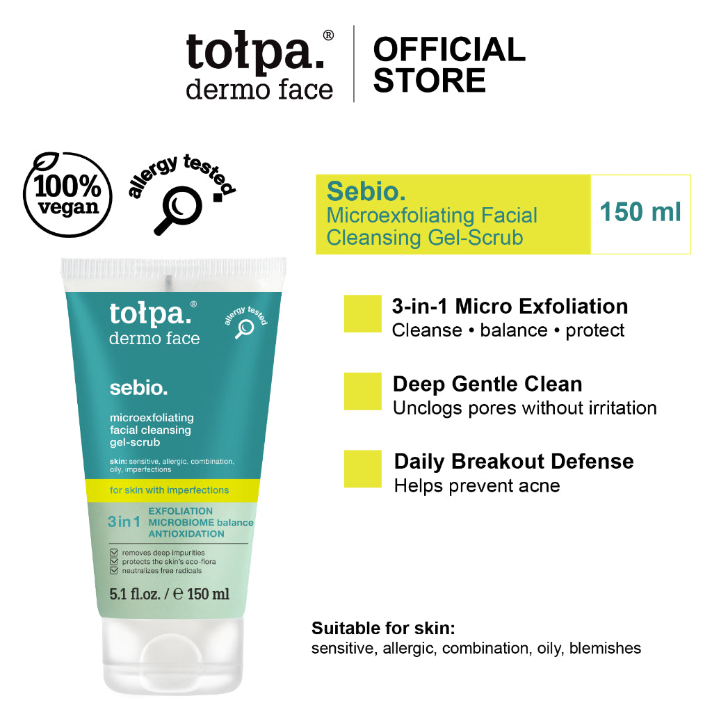 Tolpa Sebio Micro Exfoliating Facial Cleanser Scrub | Acne Care Deep Pore Wash | 150ml