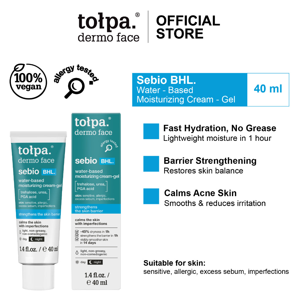 Tolpa Sebio BHL Water Gel Cream 40ml | Sensitive Acne Skin | Soothing Hydration | Non-Greasy