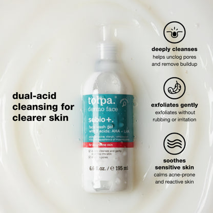 Tolpa Sebio+ Skincare Set | AHA LHA Face Wash Gel, Toner & CICA Correcting Cream for Blemish-Prone Skin