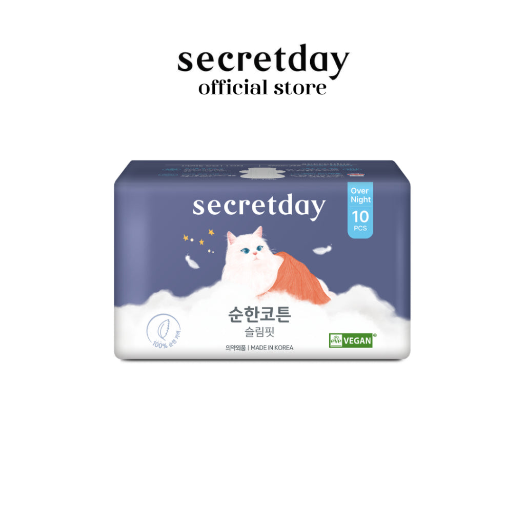 SECRETDAY Pure Cotton Slim-Fit Overnight 36cm 10s | Ultra Soft & Slim | Breathable | Gentle for Sensitive Skin