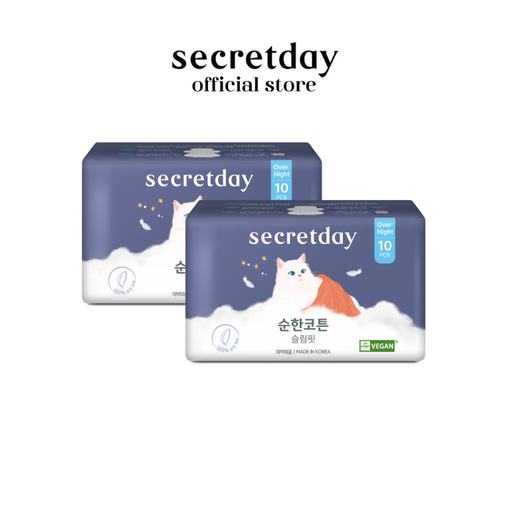 SECRETDAY Pure Cotton Slim-Fit Overnight 36cm 10s | Ultra Soft & Slim | Breathable | Gentle for Sensitive Skin