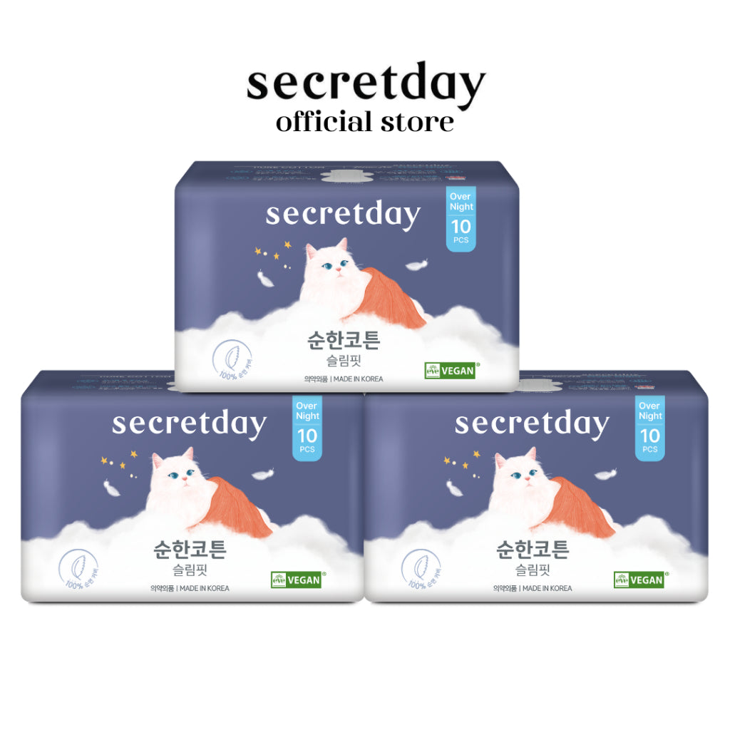 SECRETDAY Pure Cotton Slim-Fit Overnight 36cm 10s | Ultra Soft & Slim | Breathable | Gentle for Sensitive Skin