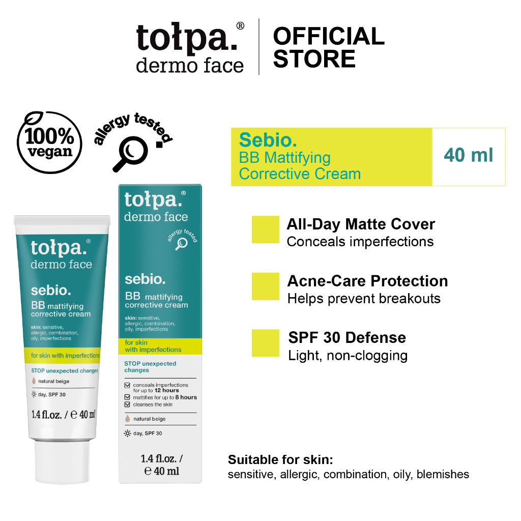 Tolpa Sebio BB Mattifying Corrective Cream SPF30 40ml | Acne Care | Oil Control | Skin Tone Corrector