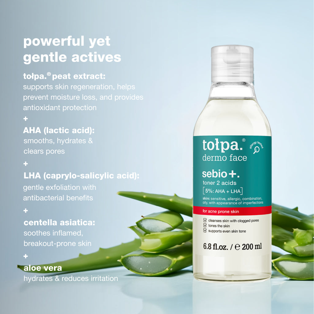 Tolpa Sebio+ Toner 2 Acids 5% AHA + LHA 200ml | Acne-Prone Skin | Gentle Exfoliating Toner | Oil Control