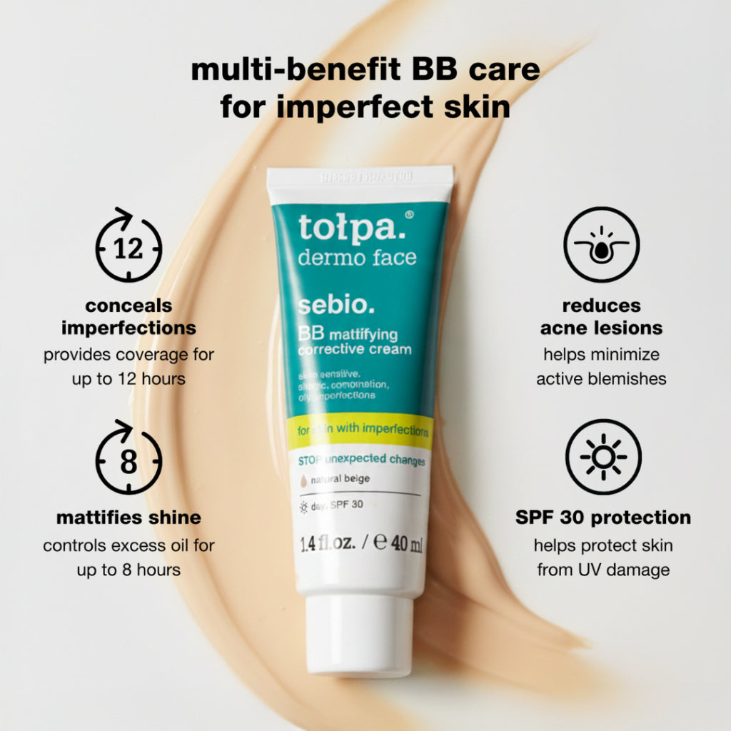 Tolpa Sebio BB Mattifying Corrective Cream SPF30 40ml | Acne Care | Oil Control | Skin Tone Corrector