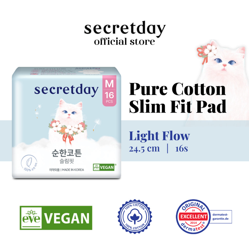 SECRETDAY Pure Cotton Slim-Fit Medium 24.5cm 16s | Ultra Soft & Slim | Breathable | Gentle for Sensitive Skin