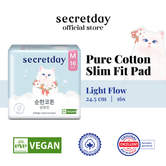 SECRETDAY Pure Cotton Slim-Fit Medium 24.5cm 16s | Ultra Soft & Slim | Breathable | Gentle for Sensitive Skin
