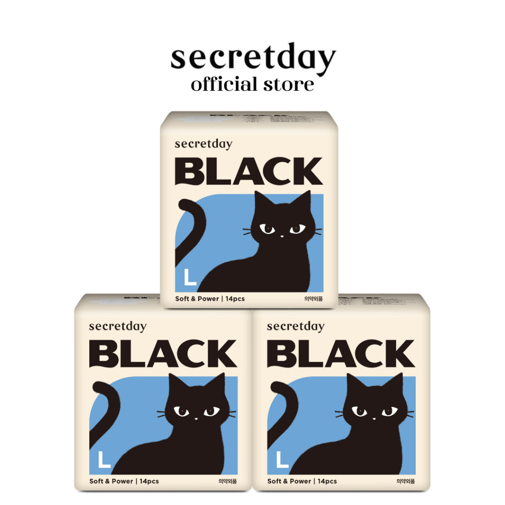 SECRETDAY Black Line Up Sanitary Pad Large 29cm 14s | Strong Absorption | Prevent Leakage | Soft | Feminine Care