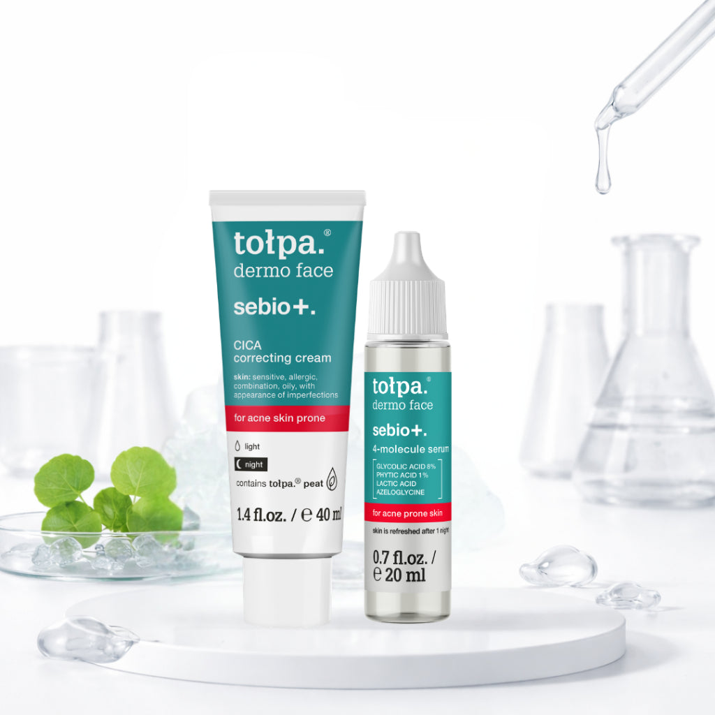 Tolpa Sebio+ Skincare Set | AHA LHA Face Wash Gel, Toner & CICA Correcting Cream for Blemish-Prone Skin