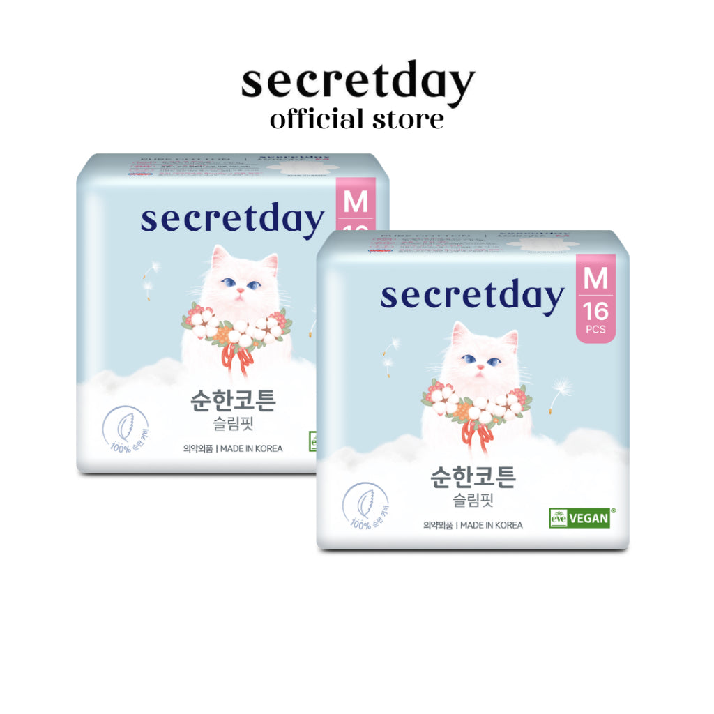 SECRETDAY Pure Cotton Slim-Fit Medium 24.5cm 16s | Ultra Soft & Slim | Breathable | Gentle for Sensitive Skin