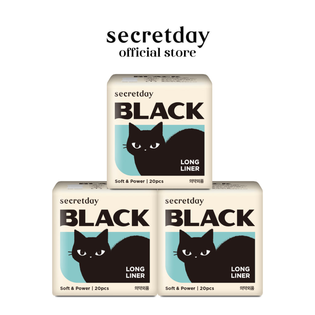 SECRETDAY Black Long Liner 18cm 20s | Strong Absorption | Prevent Leakage | Soft | Feminine Care
